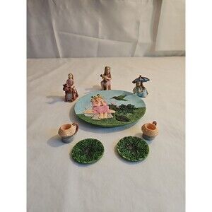 Vintage Youngs INC Fairy Plate Teacup Set Miniature Resin Faires 1997 incomplete